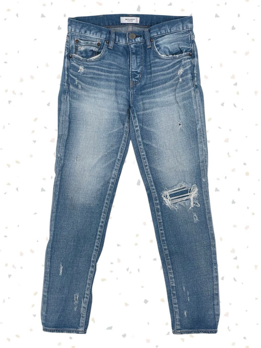 Moussy Vintage Lenwood Skinny Blue Jean Japanese Denim Grunge Distressed Size 27